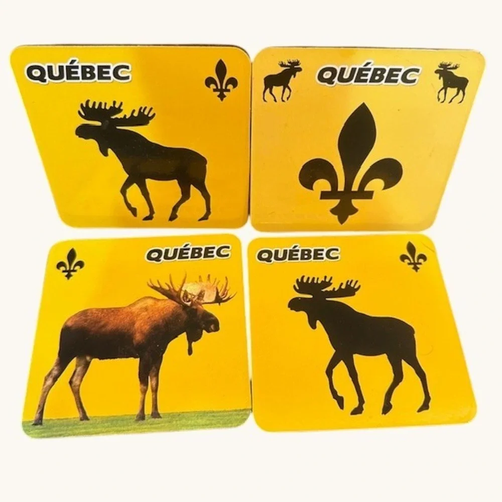 Quebec Moose‎ Fleur De Lis Set Of 4 Coasters Souvenir Canada